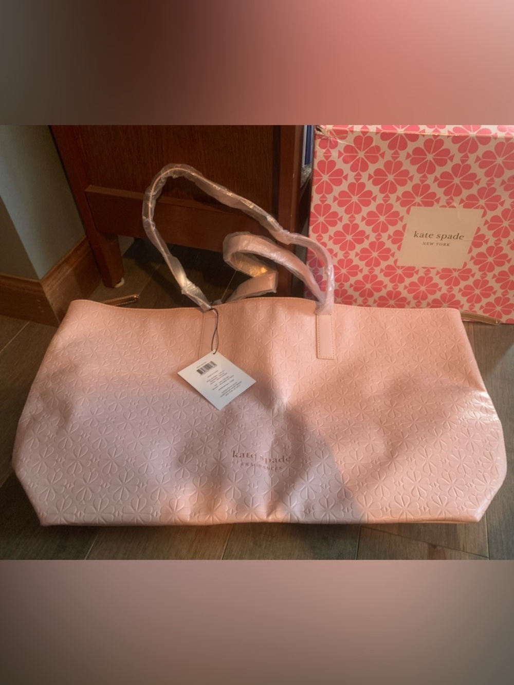Kate Spade promotional light pink embossed tote bag